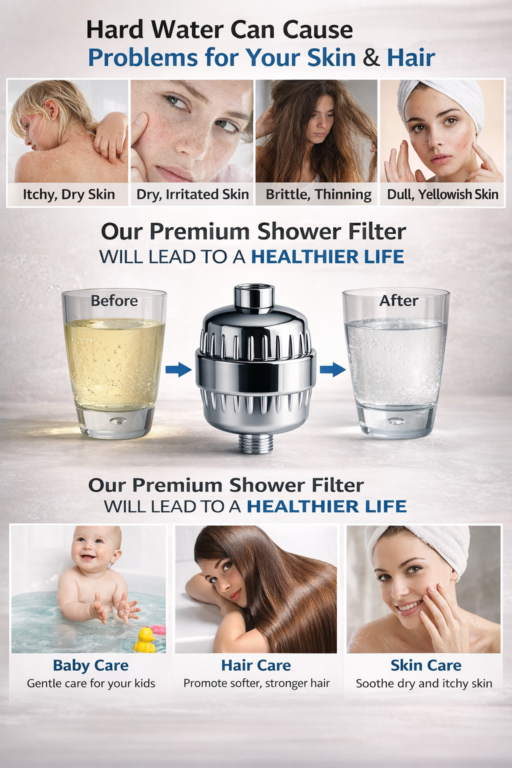 Hard Water Filter (Soft Skin & Hair Protection)